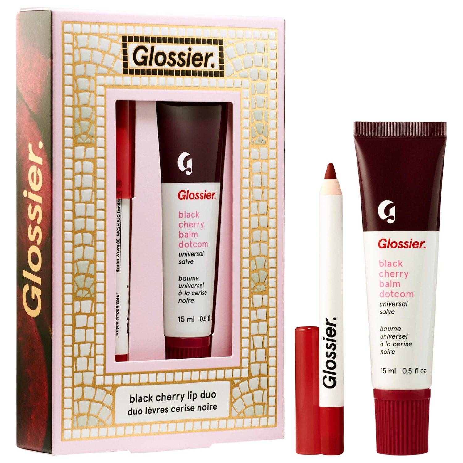 Glossier Black Cherry Balm Dotcom & Mini Lip Line Lip Liner Pencil Makeup Gift Set — фото 1