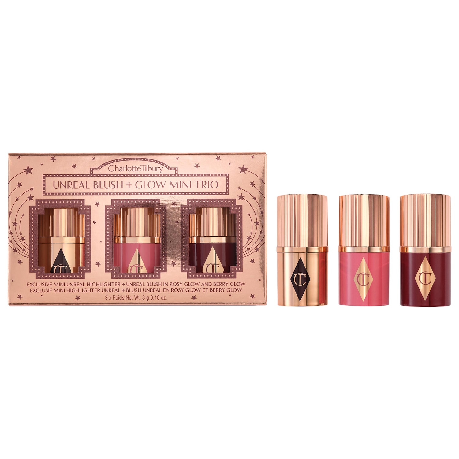 Мини-трио румян и хайлайтеров Charlotte Tilbury Unreal Blush + Glow — фото 1