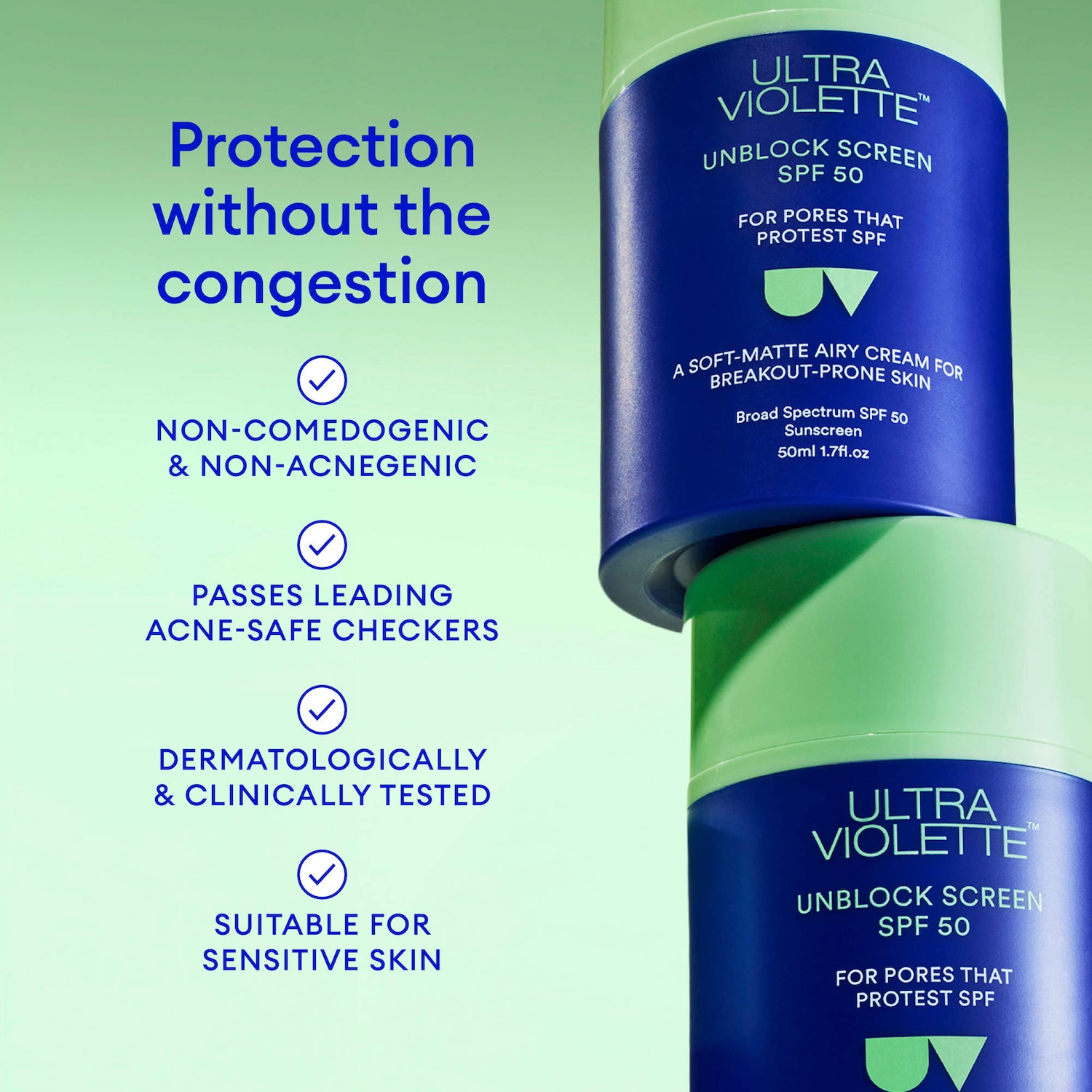 Солнцезащитный крем для лица Ultra Violette Unblock Screen SPF 50, не вызывает акне — фото 5