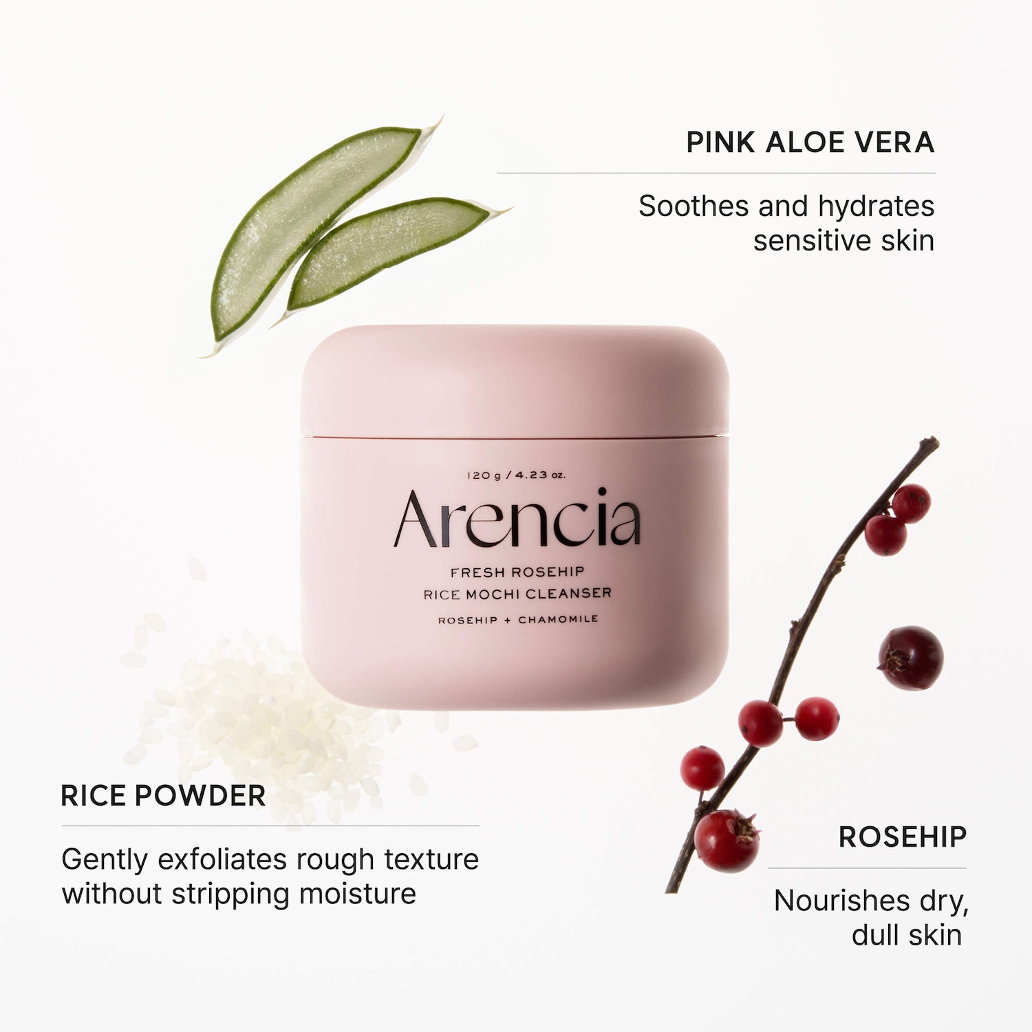 Fresh Rosehip Rice Mochi Foaming Cleanser with Pink Aloe Vera for