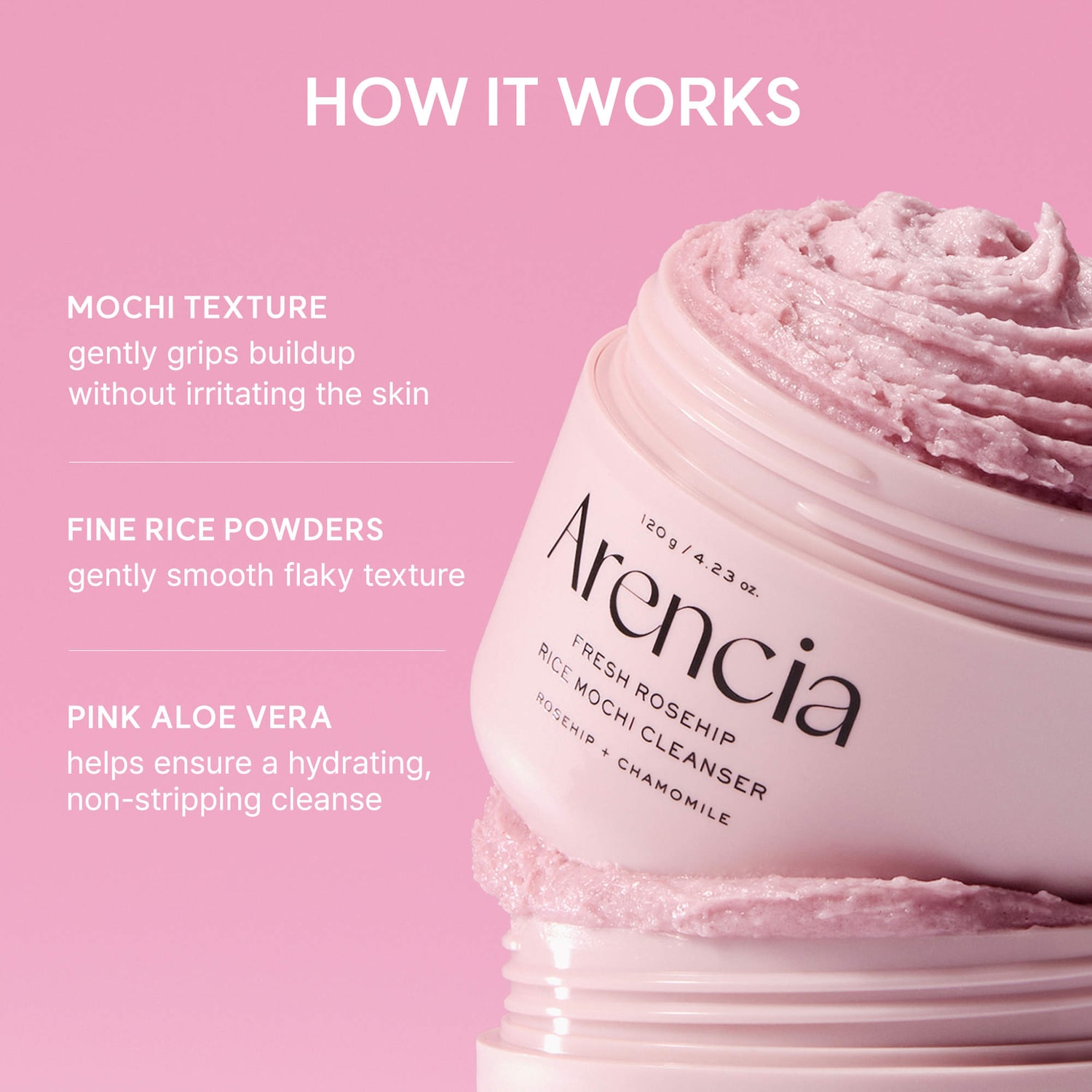 Fresh Rosehip Rice Mochi Foaming Cleanser with Pink Aloe Vera for